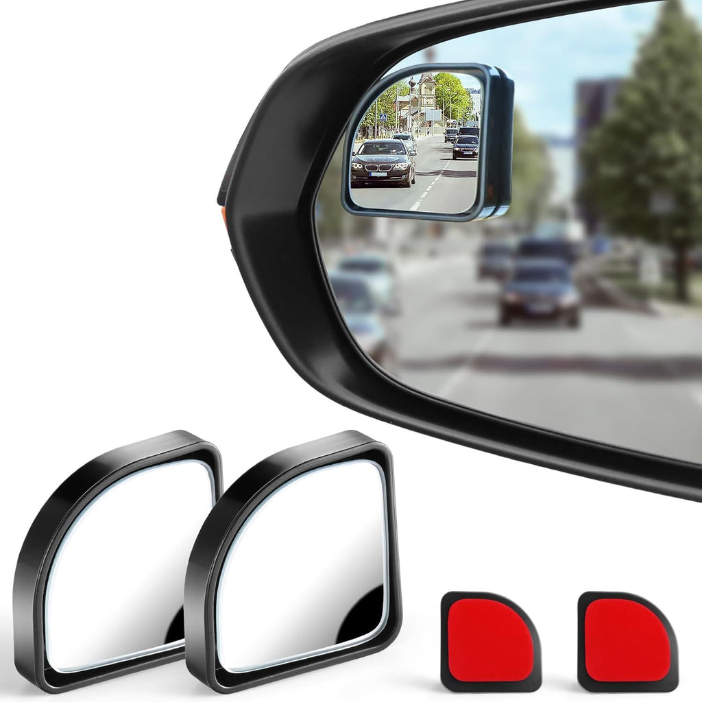 2PCS Fan Blind Spot Mirror, HD Glass and ABS Housing Convex Wide Angle Rearview Mirror with Adjustable Stick for Universal Car, Black