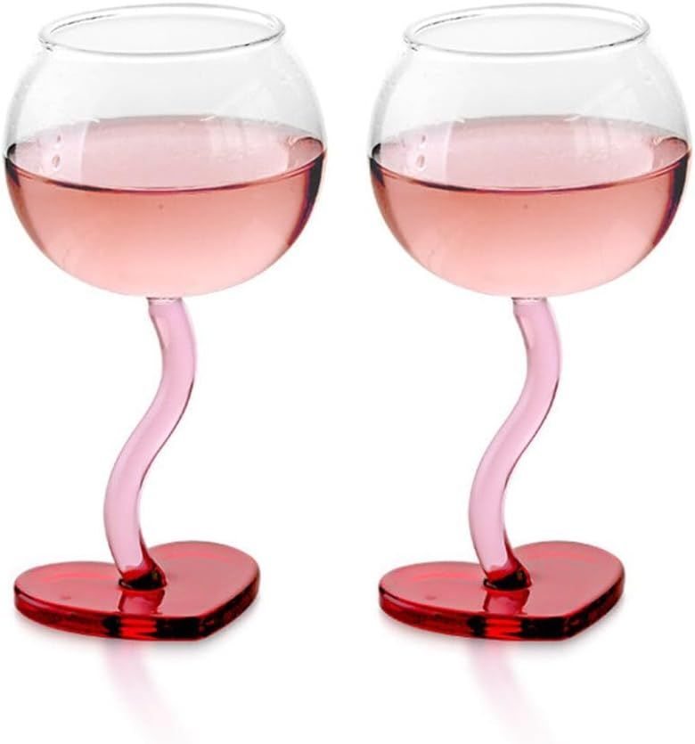 2Pcs Heart Shaped Wine Glass Crystal Wine Glass Lead-Free Goblet Gift for Friends Girlfriends Women Birthday Wedding Anniversary Valentines Day