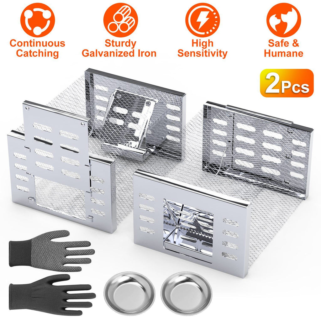 2Pcs Humane Rat Trap Catch and Release Live Mouse Cage Traps with Automatic Continuous Cycle Trapping for Chipmunk Rodent Mouse Small Animals GPCT5429