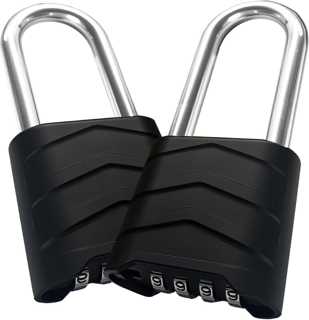 2PCS Large Combination Padlock, 2-5/8" Extra Long Shackle, Outdoor Combo Lock 2.2" 55mm Aluminum Body, Weatherproof, Ressetable 4Digital, Uncuttable Shackle, for Home, School, Gate, Garden