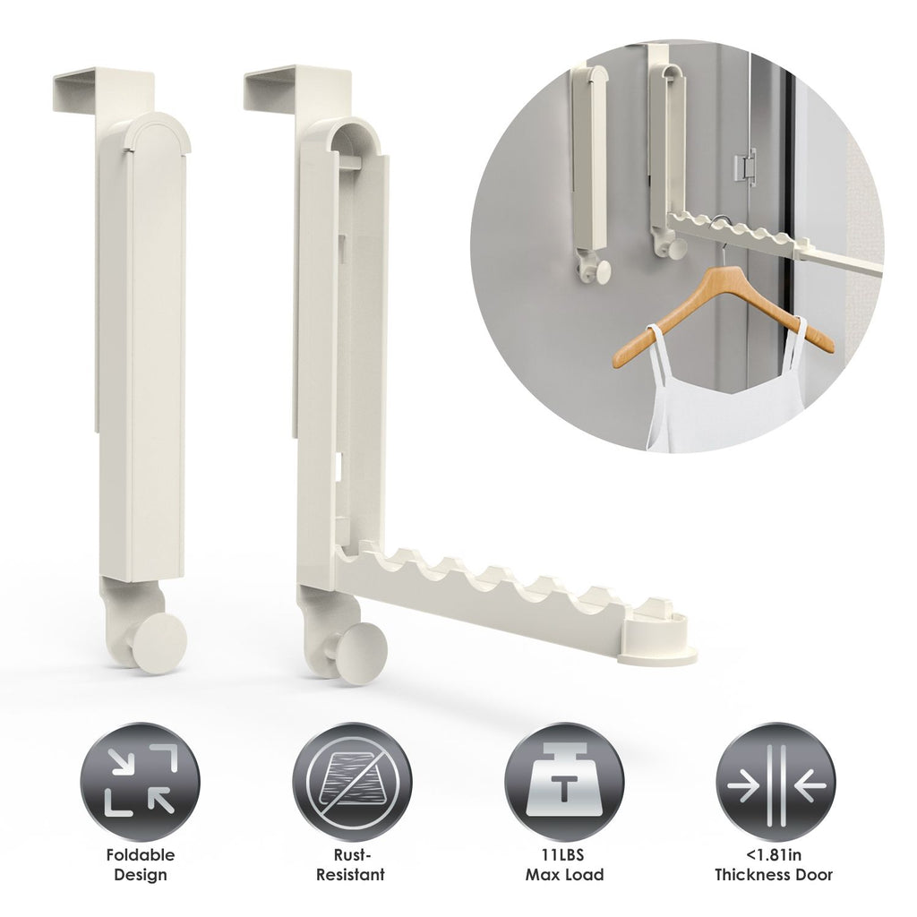 2Pcs Over The Door Hanger Hooks For Clothes Foldable Clothes Drying Rack For Laundry Coats Towels Portable Clothing Hanger Hook For 1.81In Thickness Door Maximum GPCT5397