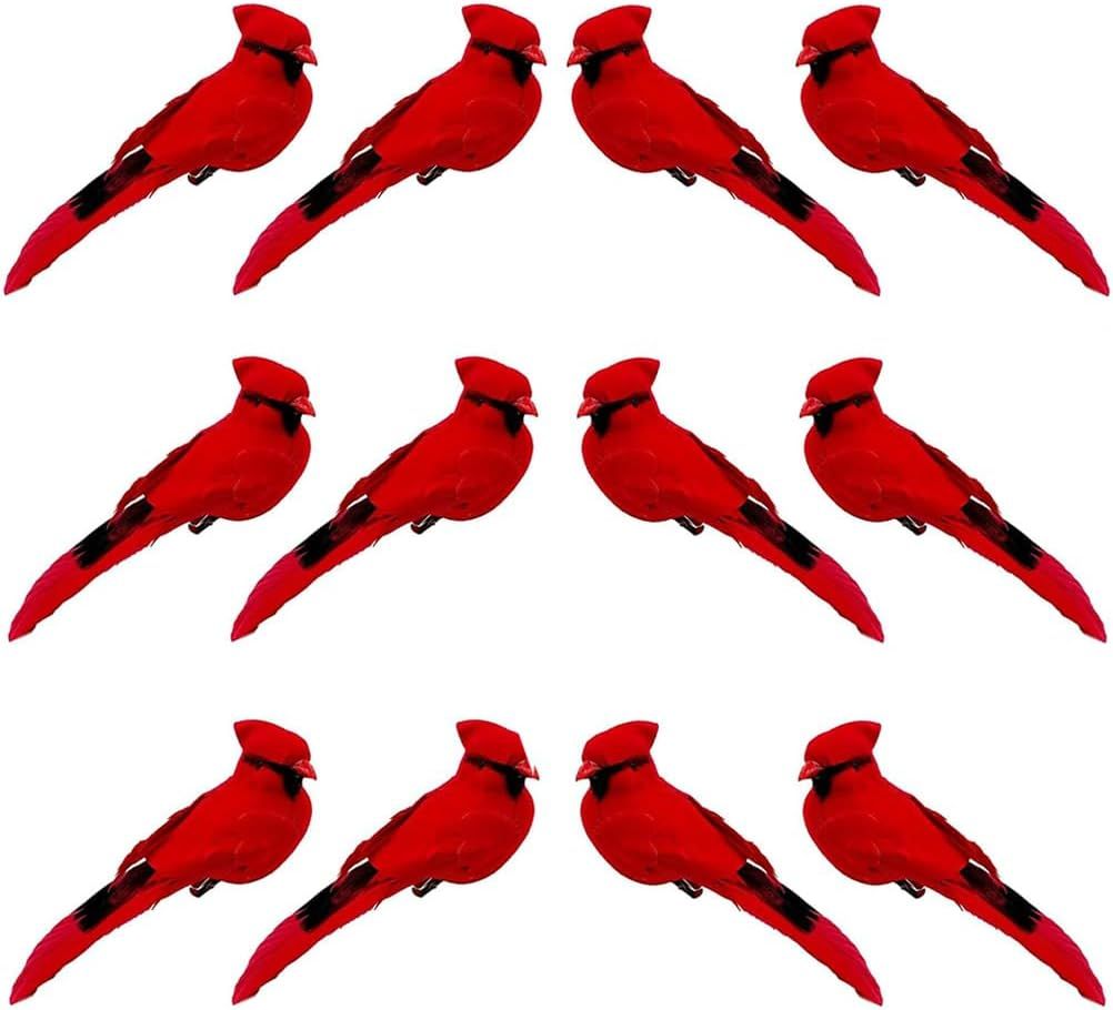 2pcs Red Bird Decor Artificial Red Cardinal Birds Artificial Birds Christmas Cardinal Birds for Tree Flower Floral Arrangements Yard Patio Wreath Designs