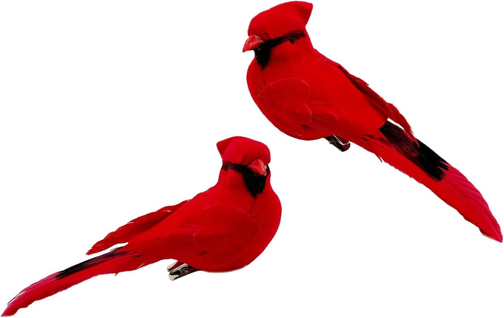 2pcs Red Bird Decor Artificial Red Cardinal Birds Artificial Birds Christmas Cardinal Birds for Tree Flower Floral Arrangements Yard Patio Wreath Designs