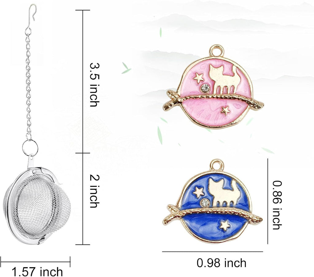 2Pcs Stainless Steel Mesh Tea Infuser, 2.1 inch Tea Ball with Cute Planet Cat Pendants,Tea Strainer Tea Diffuser Tea Steeper for Filtering Tea,Tea Infusers for Loose Tea (Cute Planet Cat, 2PC)