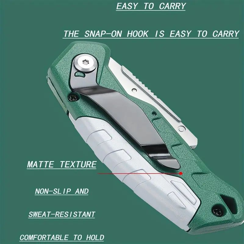 2pcs Utility Knife Set: Retractable Cutter (5 Blades) Folding Utility Knife PTR Plastic Handle Safety Lock Built-in Blade Storage (3 Blades) SK5 Sharp Blade, Portable Pocket Clip Quick Change Design F
