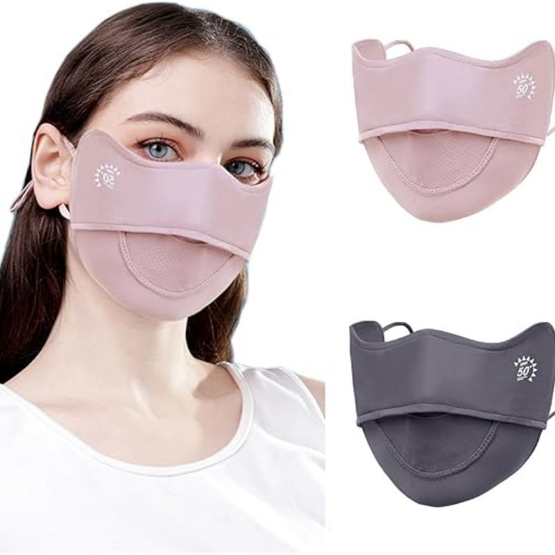 2Pcs UV Face Mask, Sun Masks for Women, Cooling Breathable Face Cover for Outdoors, Washable Reusable