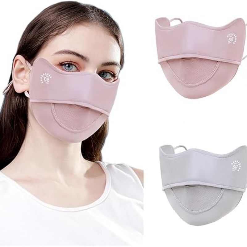 2Pcs UV Face Mask, Sun Masks for Women, Cooling Breathable Face Cover for Outdoors, Washable Reusable