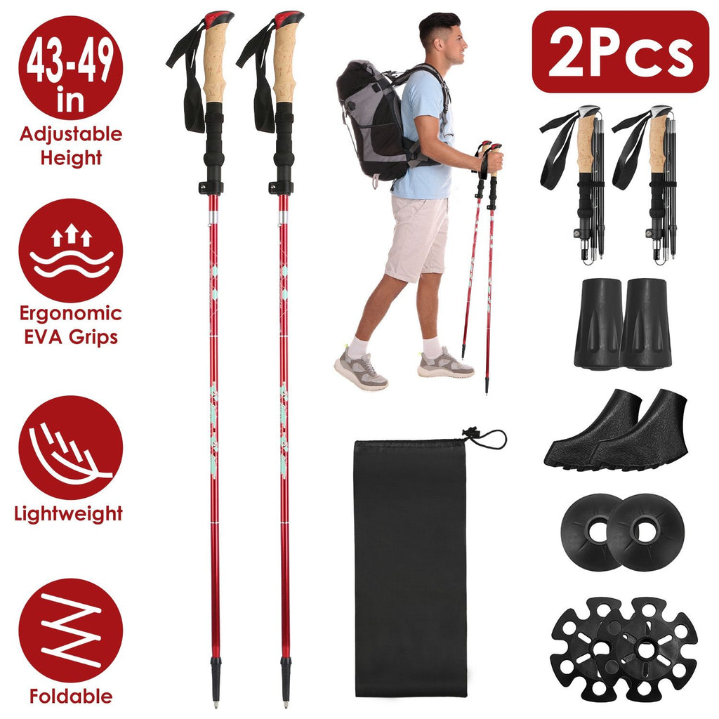 2Pcs Walking Sticks Collapsible Hiking Poles Folding Aluminum Trekking Poles Adjustable Hiking Sticks with EVA Foam Grips for Backpacking Hiking Mountain Climbing