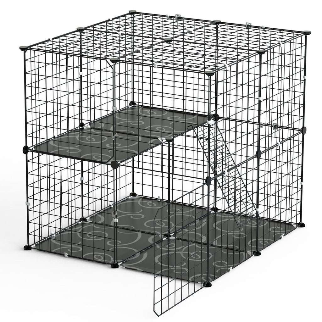 2Tier Cat Cage Playpen Indoor Pet Enclosures Kitten Kennel House Detachable Cat Crate with Climbing Ladder 2 Doors for 1-2 Cats for Ferret Squirrel Small Animals