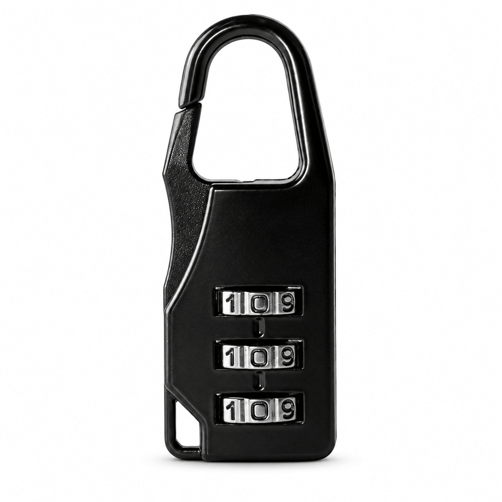 3-Digit Combination Lock with Clip-On Shackle, Keyless Portable Luggage Lock for Suitcases, Backpacks, Travel Bags, Lockers and Zipper Pulls, Black