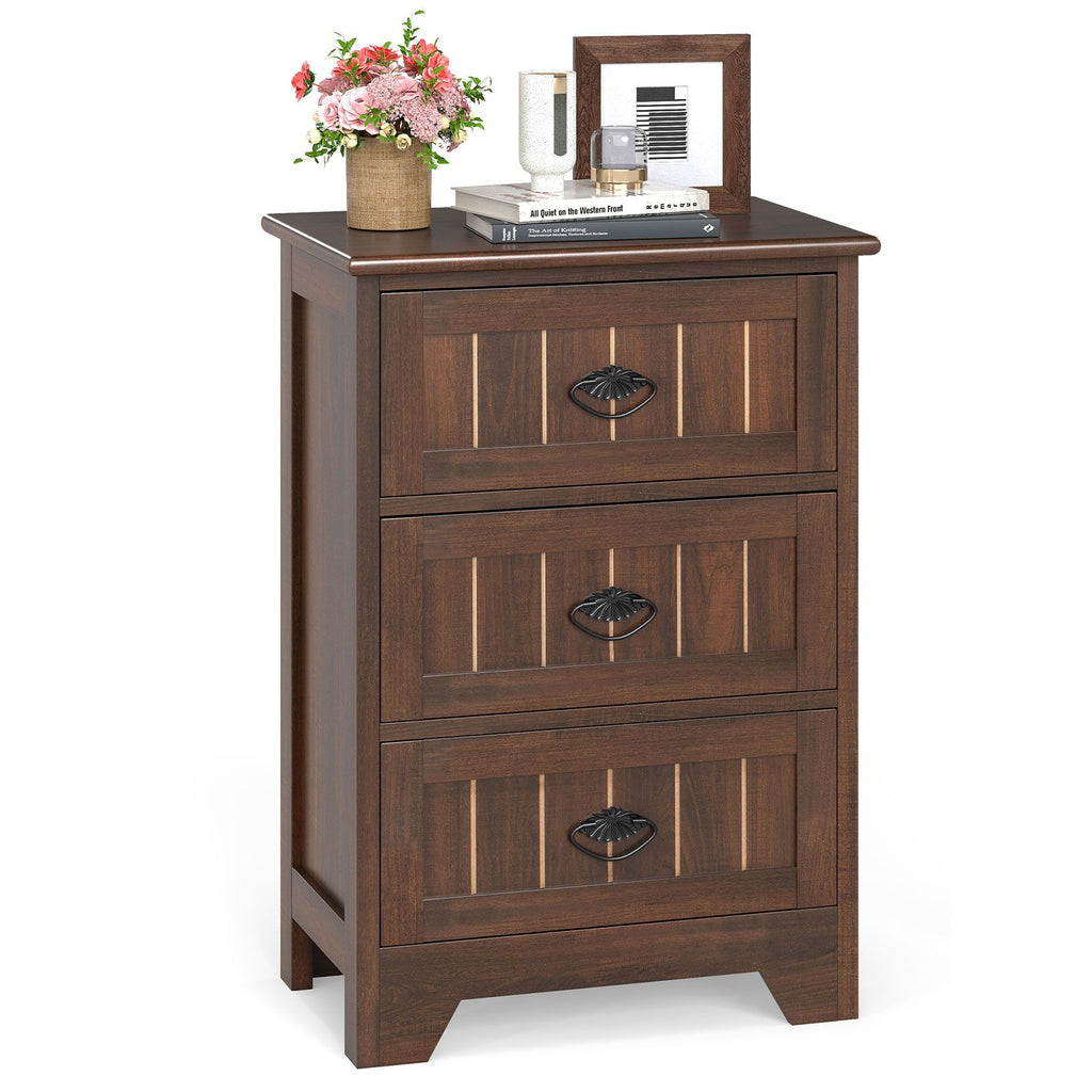 3-Drawer End Storage Wood Side Nightstand