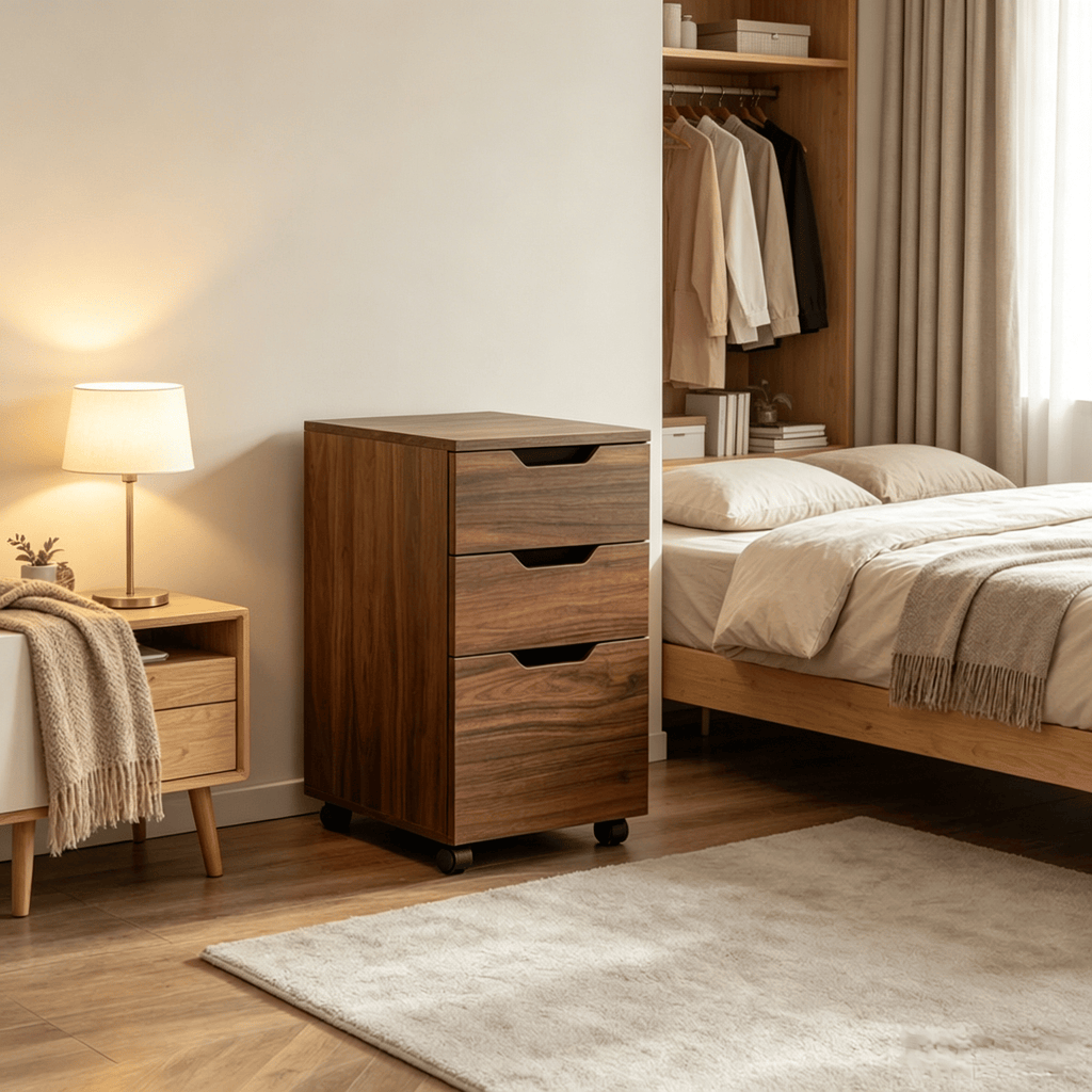 3 Drawer Mobile File Cabinet Rolling Printer Stand Brown Wood Grain Vertical Filing Cabinet for Home Office Organization