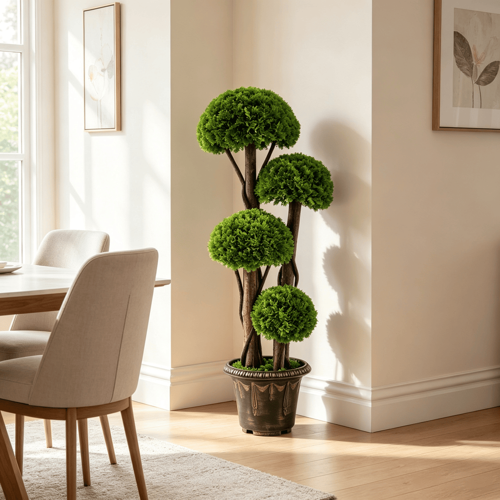 3 FT Artificial Cypress Topiary Tree Realistic Greenery with Spiral Vines And Real Wood Trunks for Home Decor