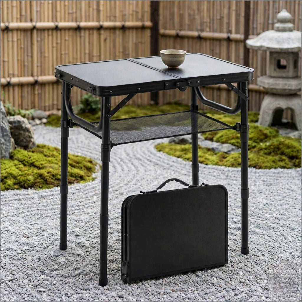 3-Height Folding Camping Table Large Storage Net And Handle Included Outdoor Picnic Table Portable
