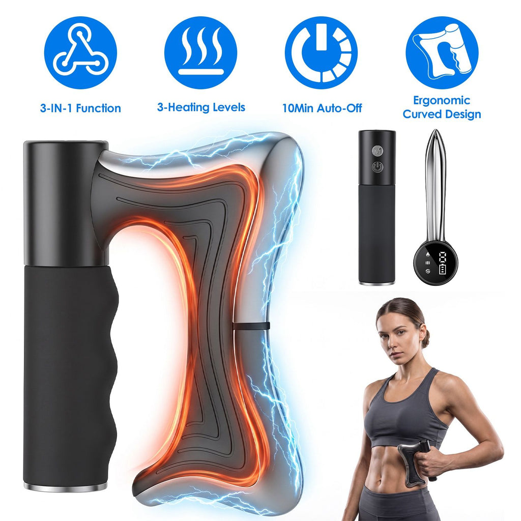 3-in-1 Heated Muscle Scraper Tool Electric Gua Sha Muscle Massage Device with 3 Heating Vibration and Massage Modes Auto Shut-Off for Neck Back Legs and Body Care