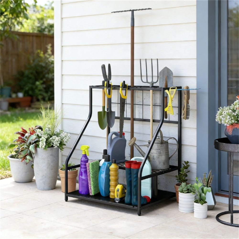 3-layer courtyard tool storage rack, garden tool storage rack, blue