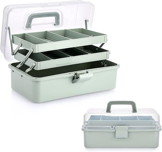 3 Layer Plastic Dividing Storage Craft Organizer with Adjustable Spacers and Portable Handled
