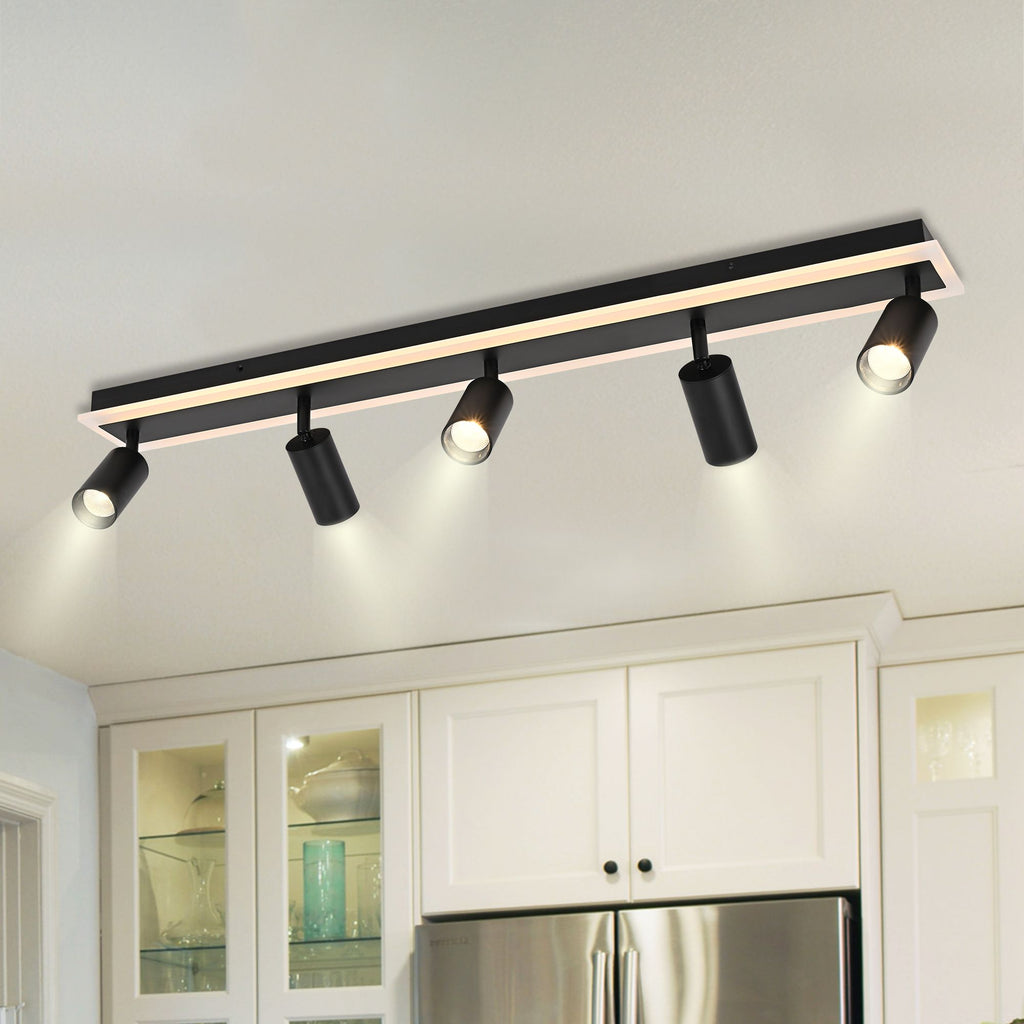 3-Lights LED Track Lighting Fixtures, Flexible Black Ceiling Directional Spot Light, Wall Mounted Bathroom Lights Fixture for Kitchen Over Mirror Living Room