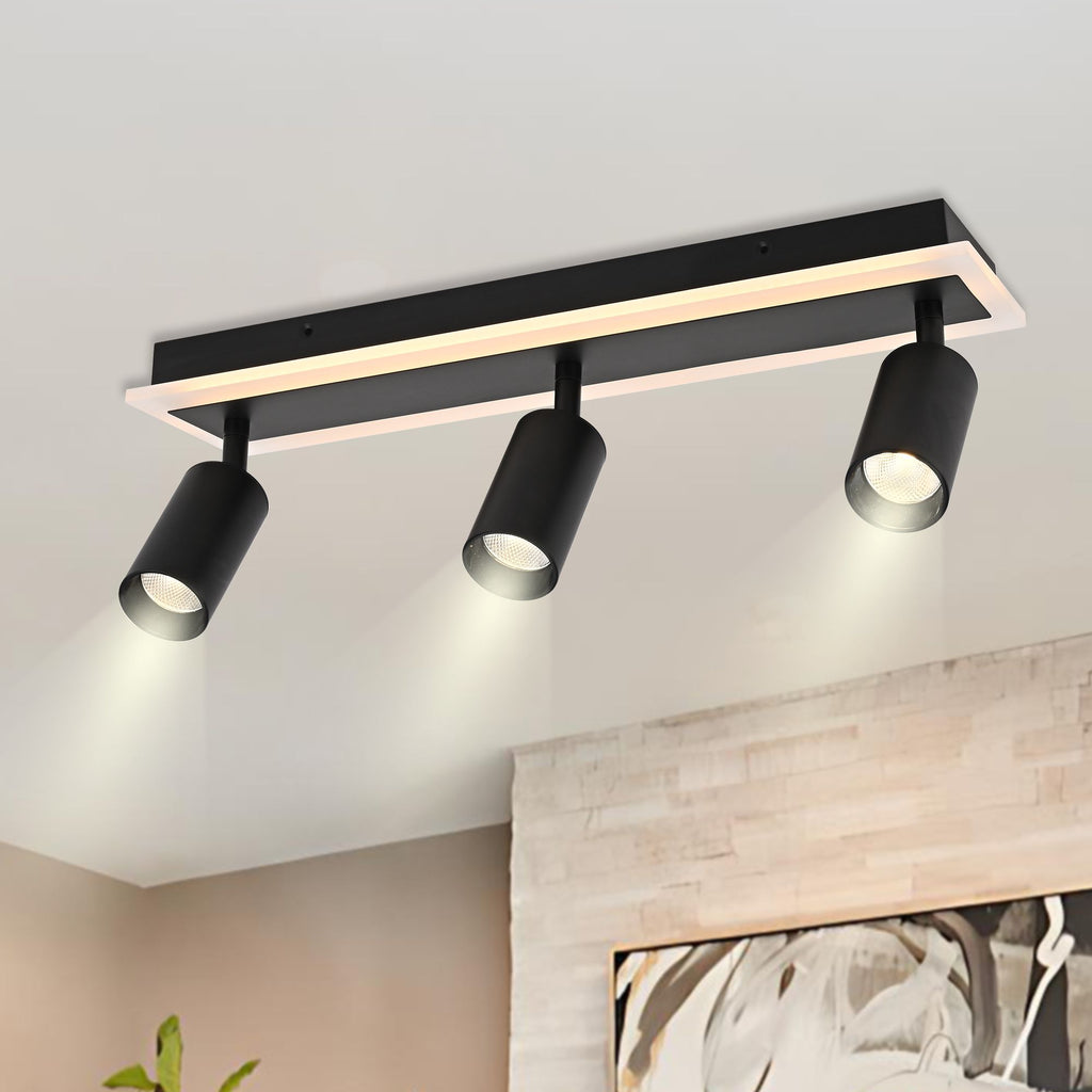 3-Lights LED Track Lighting Fixtures, Flexible Black Ceiling Directional Spot Light, Wall Mounted Bathroom Lights Fixture for Kitchen Over Mirror Living Room