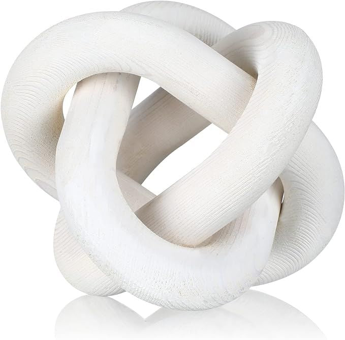 3 Link Wood Knot Decor - Hand Carved Coffee Table Decoration, Boho Chain Link Decor, Modern Shelf, Rustic Objects for Home Living Room Bedroom(White)