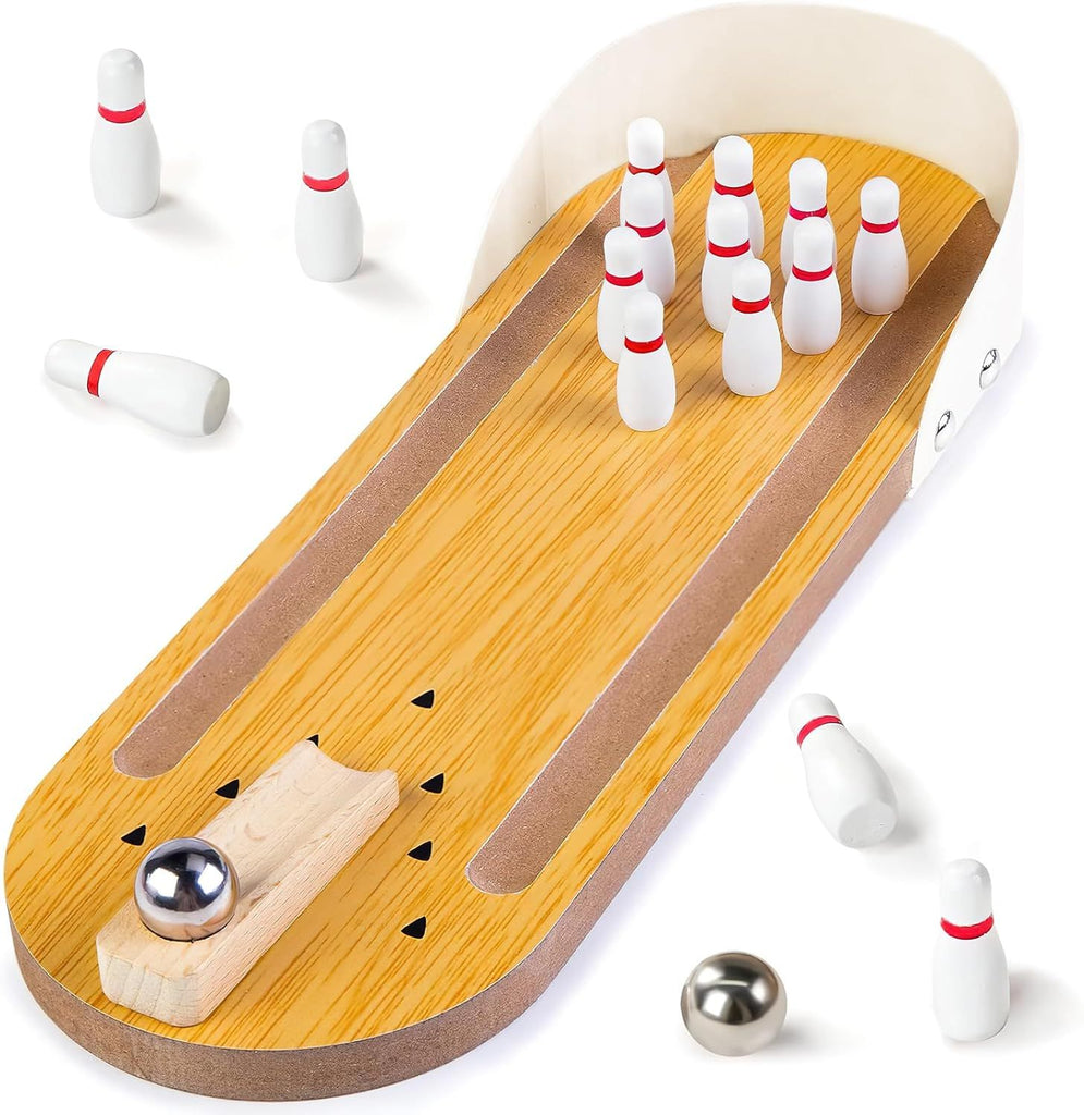 3 otters Mini Bowling Game Set for Kids & Adults, Indoor Wooden Tabletop Bowling Game Desk Toys for Multiple Players, Stocking Stuffers Gag Gifts, Shooting Games for Office Stress Relief