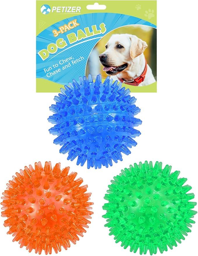 3 Pack 2.5' Squeaky Dog Toy Balls, Floating Pool Balls, Spiky Dog Balls Water Toys, Durable Interactive Fetch Toys for Puppy, Dog Chew Toys for Teething (2.5", Small Dog)