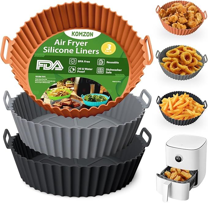 3 Pack Air Fryer Silicone Liners, 8Inch Airfryer Liners, Air Fryer Basket Liners, Reusable Food Grade Air Fryer Basket Pots Oven Liner Baking Tray, Air Fryer Silicone Mat Accessories Kitchen