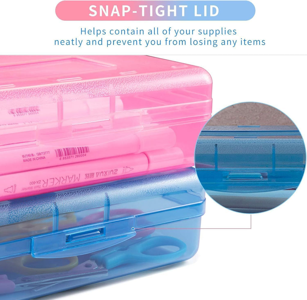 3 Pack Pencil Case, Large Hard Pencil Box Bulk, Clear Crayon Box Marker Pen Organizer, Plastic Storage Container with Snap Lid, Stackable Art Craft Organizer Back to School Supplies