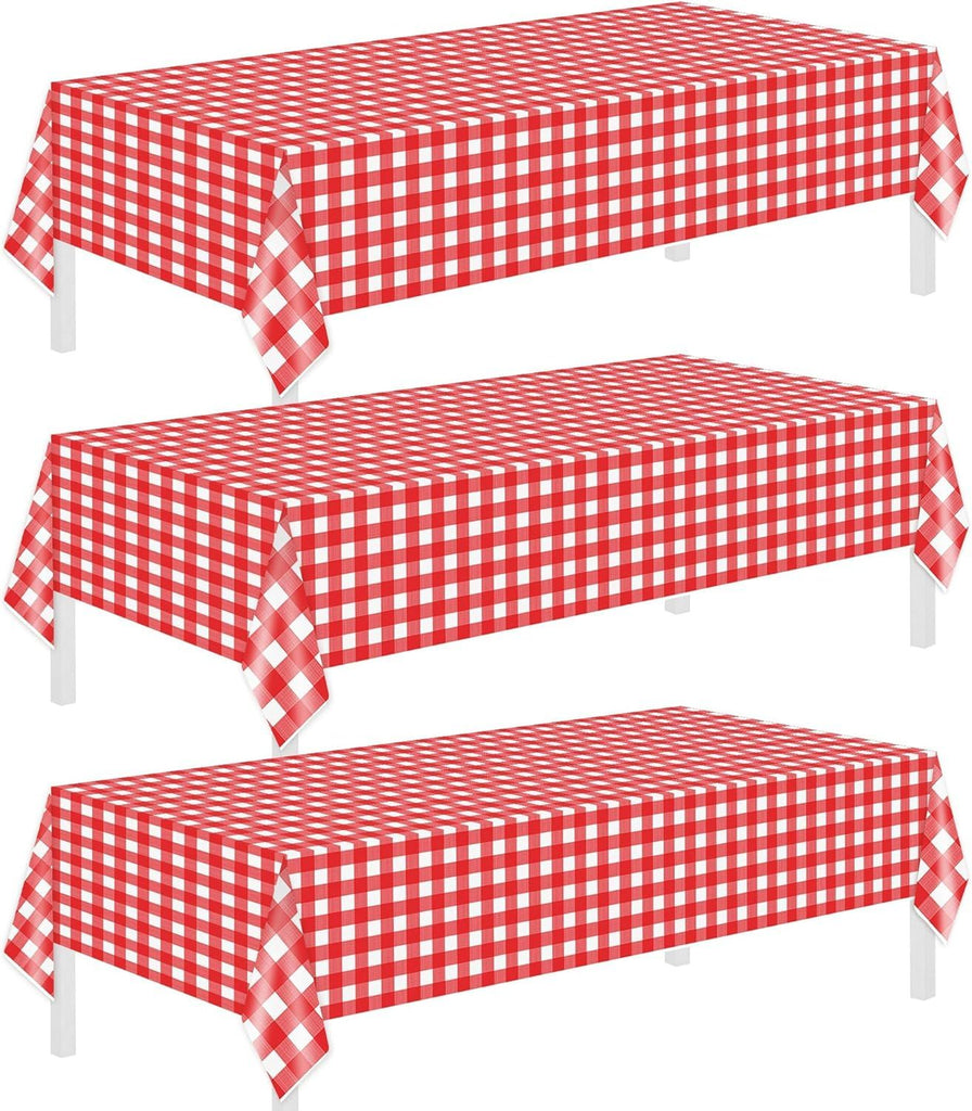 3 Pack Red and White Checkered Tablecloths 54"x108" Christmas Tablecloths for Rectangle,Disposable Plastic Table Cover for Weddings,Home,Birthday,Picnic,Buffet,Pizza Party,Racing Car Decors