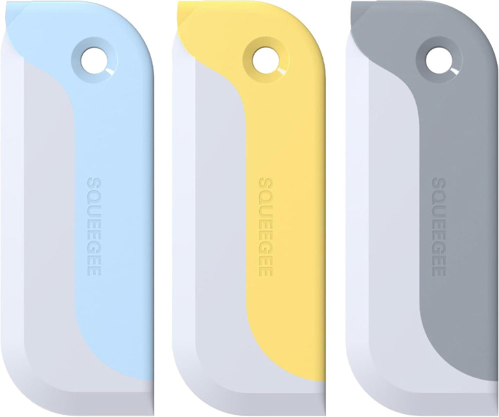 3 Pack Small Squeegees, Squeegee for Windows, Mirrors, Bathroom Glass Shower Mirrors and Counter, Kitchen Countertops and Sink. Dish Scraper for Cleaning Up Dish Residue.(Blue&Yellow&Grey)
