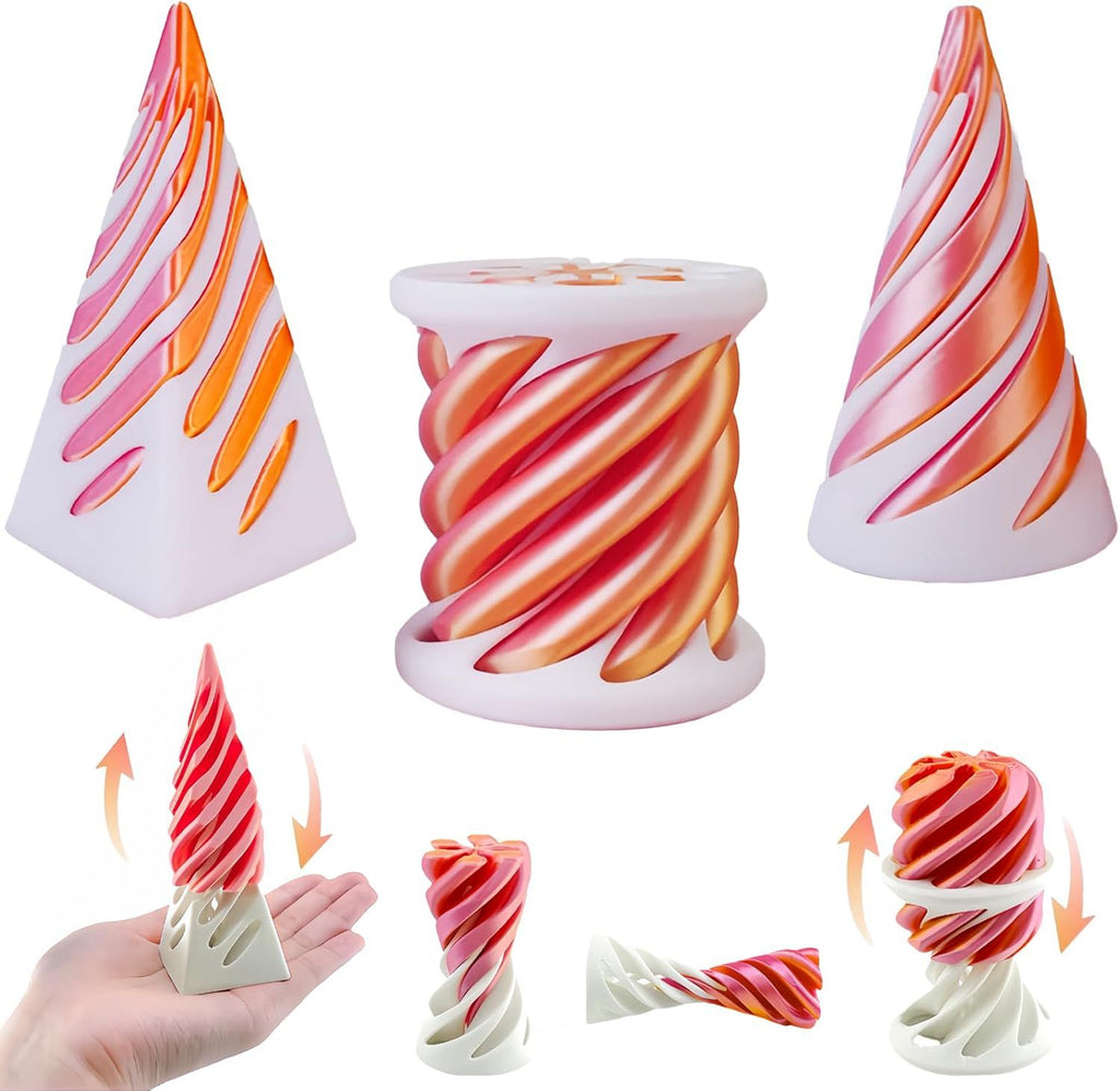 3 Packs Spiral Cone Fidget Toy,Impossible Cone Impossible Pyramid Passthrough Toy,3D Printed Spiral Cone Fidget Toy, Vortex Thread Illusion Desktop Deco Souvenir Gift for Anxiety Relaxing