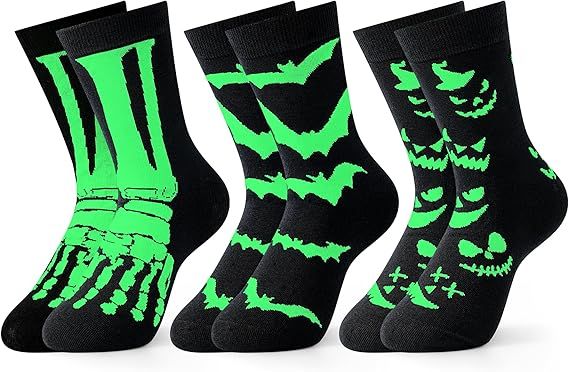 3 Pairs Funny Glow in The Dark Halloween Socks for Teen Kids Halloween Gifts for Teen Boys Girls Fun Basket Stuffers