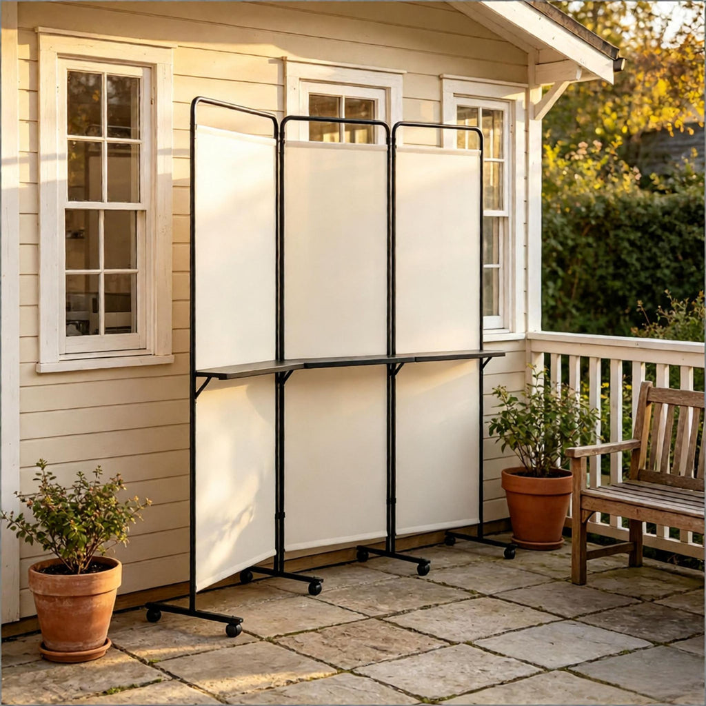 3-Panel Room Divider with Shelves 6FT Tall Folding Privacy Screen Partition with Lockable Wheels for Home Office Organization