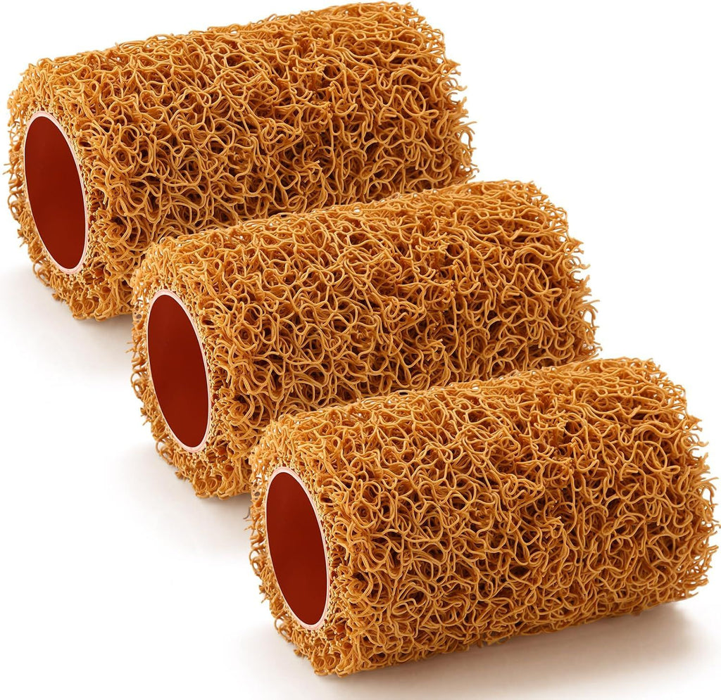 3 Pcs 4 Inch Textured Paint Roller Set Small Textured Roller Brown for Painting Walls Popcorn Ceiling Home Improvement Paint Supplies, Tan