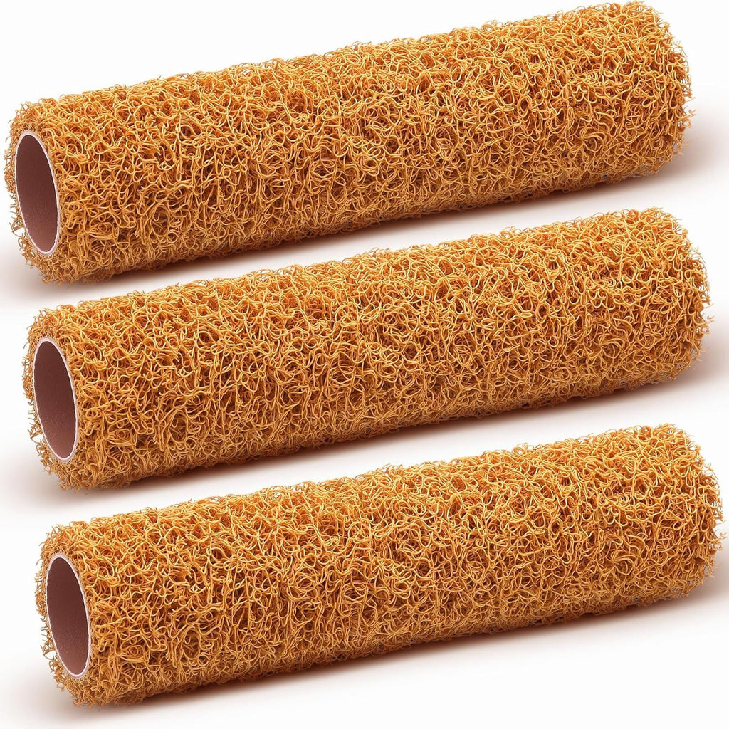 3 Pcs 9 Inch Textured Paint Roller Set Small Textured Roller Brown for Painting Walls Popcorn Ceiling Home Improvement Paint Supplies, Tan