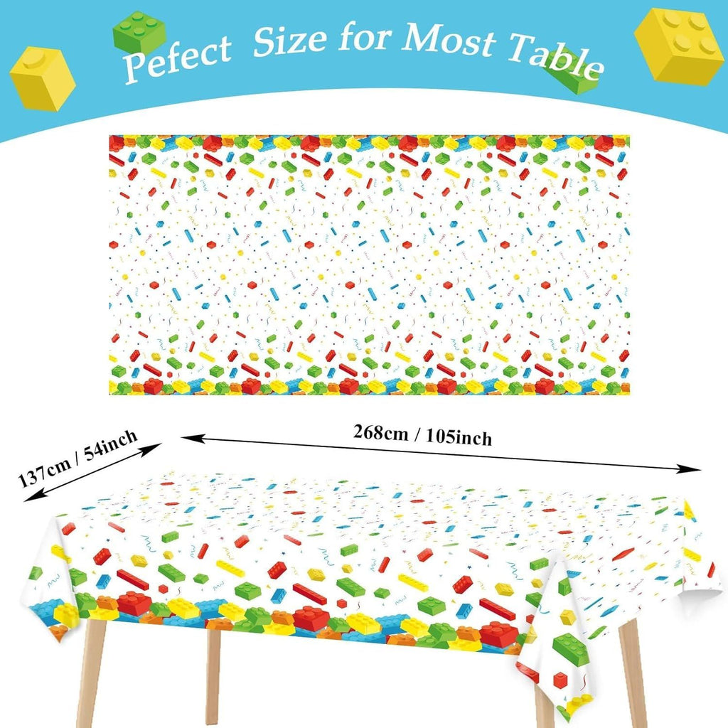 3 Pcs Building Blocks Tablecloth 105 x 54 inches - Building Blocks Theme Party Decorations