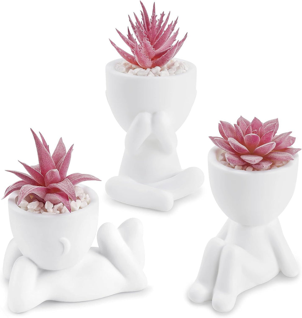 3 Pcs Fake Succulents Plants Artificial Pink Room Office Desk Decor for Women