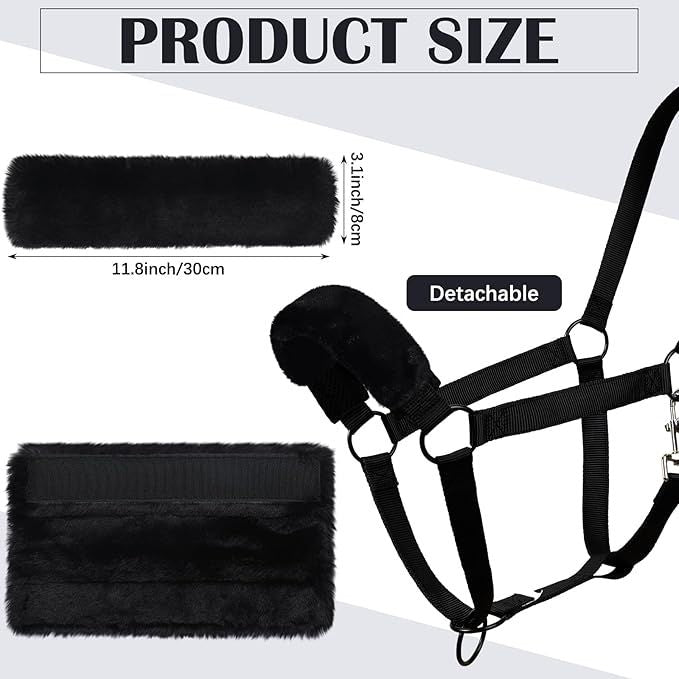 3 Pcs Horse Halter Noseband Cover Sherpa Fleece Halter Covers for Horses Bridle Nose Band Padded Replacement Accessories,11.8 x 3.1 Inch