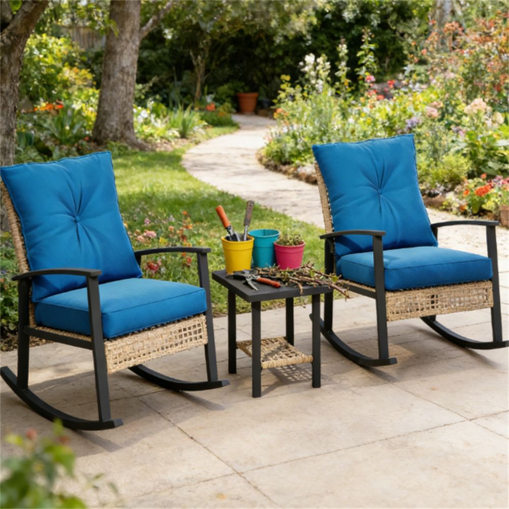3-piece set of small bar furniture, courtyard furniture, garden set, blue