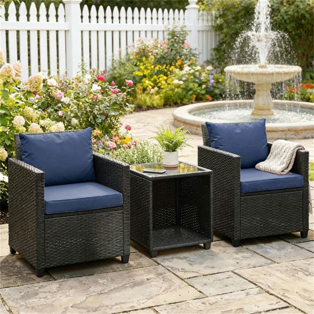 3-Piece Terrace Tavern Set, Outdoor Set, Garden Set, Dark Blue