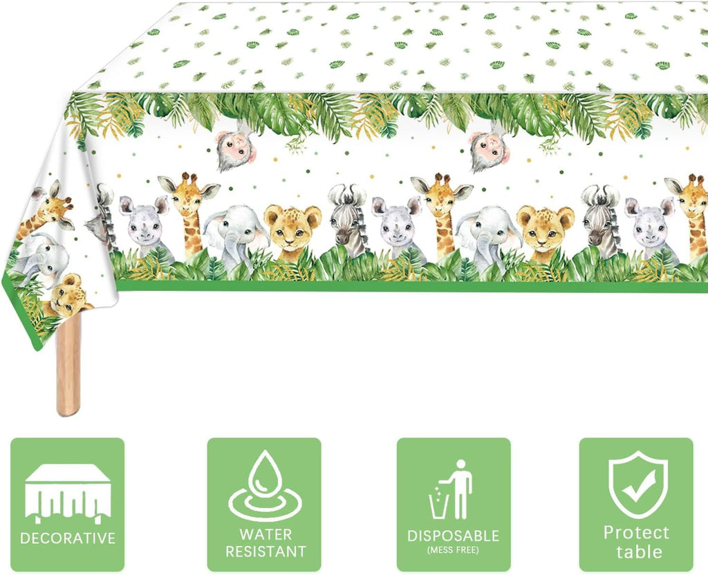 3 Pieces Jungle Safari Tablecloths Animals Plastic Table Cover Zoo Birthday Party Supplies for Safari Baby Shower Decorations