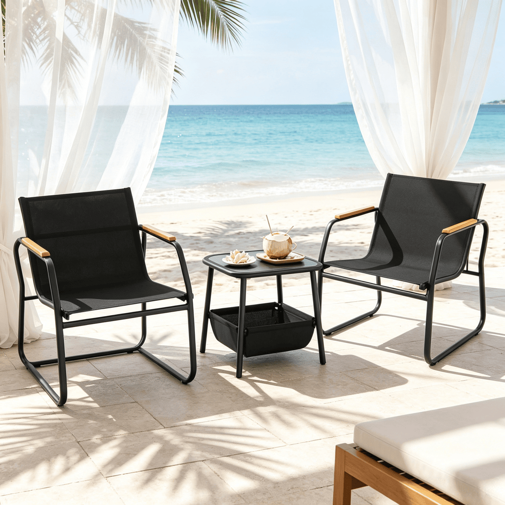 3 Pieces Outdoor Bistro Conversation Set Patio Furniture Set for Small Spaces Garden Coffee Table And Chairs Set