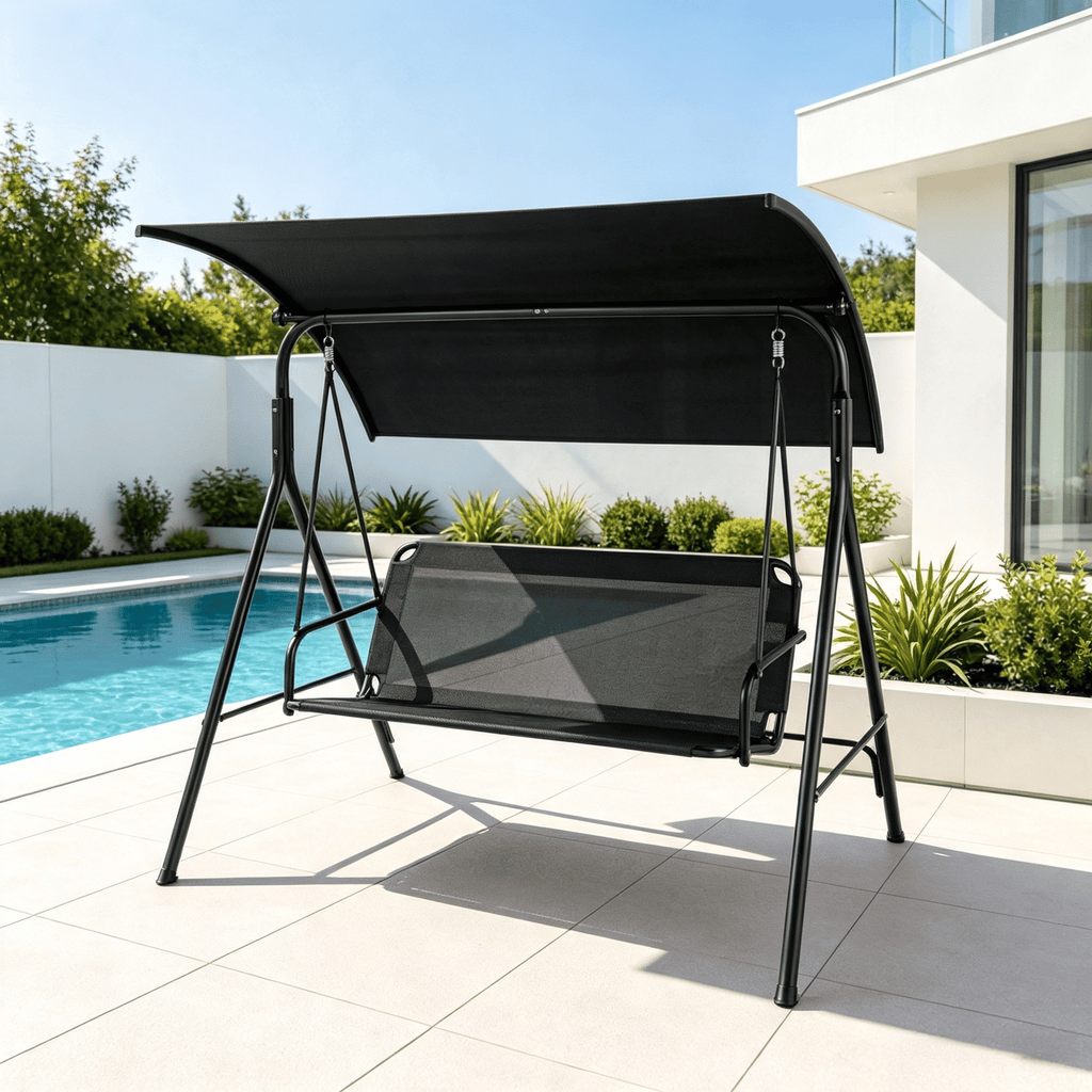 3-Seat Outdoor Patio Swing Chair Breathable Mesh Fabrics for Garden Backyard Porch Furniture
