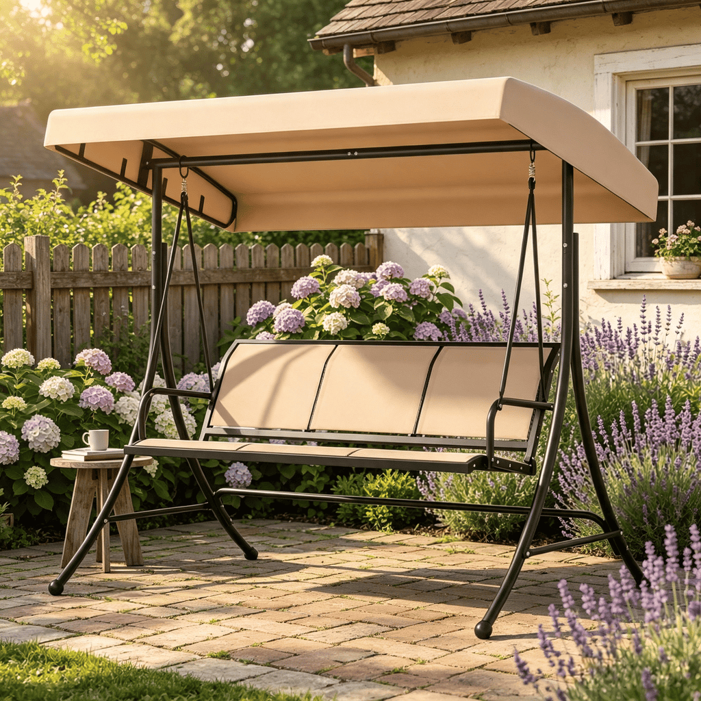 3-Seat Outdoor Patio Swing Chair with Adjustable Canopy for Backyard Garden Porch Swinging Bed Canopy