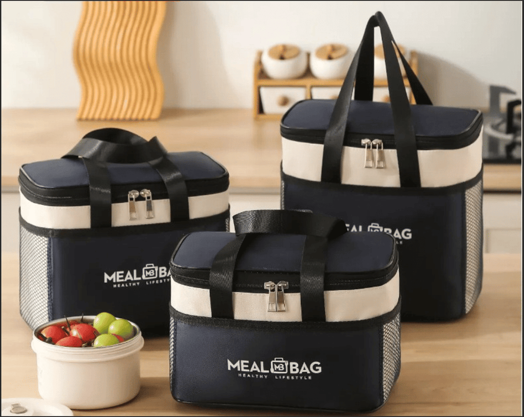 3 Sizes Thermal Insulated Lunch Box Bag, Two-Tone Waterproof Oxford Meal Carrier with Side Mesh Pocket, Leakproof Cooler Tote for Student & Office Worker