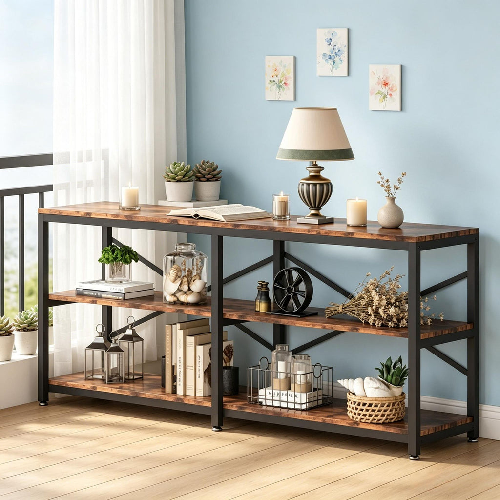 3-Tier Console Table 70.9 Inch Long Foyer Sofa Table with Storage Shelves Living Room Decor Hallway Organizer