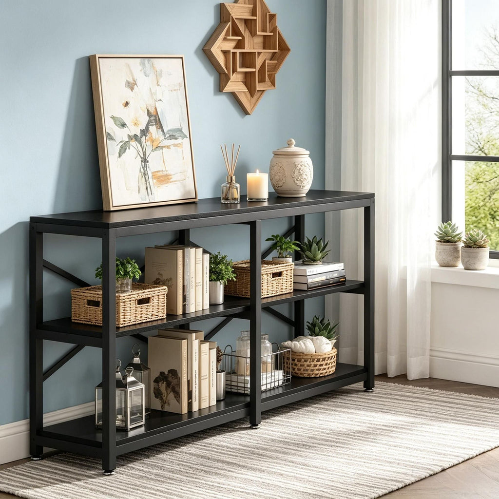 3-Tier Console Table 70.9 Inch Long Foyer Sofa Table with Storage Shelves Living Room Decor Hallway Organizer