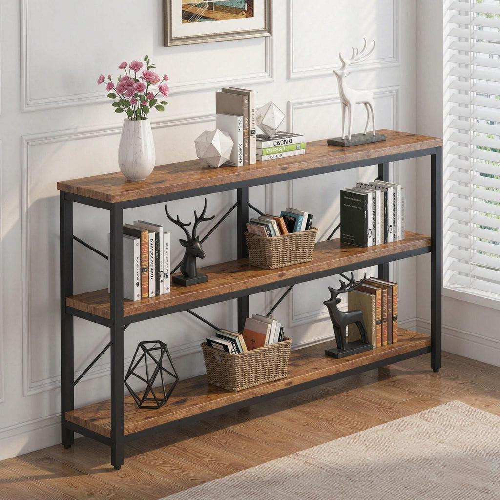 3-Tier Sofa Table with Metal Frame 70.9 Inch Console Table for Living Room Decorative Storage Table