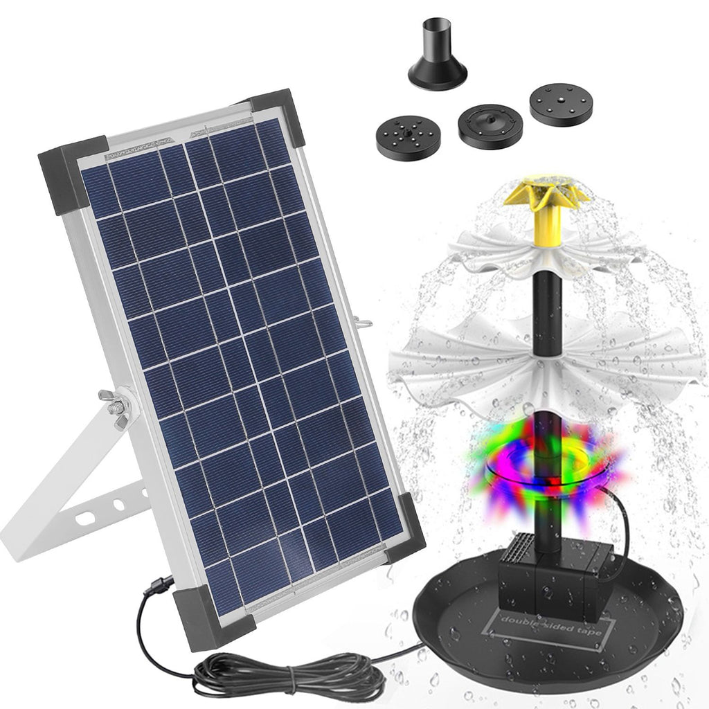3-Tier Solar Bird Bath Fountain Solar Powered Water Pump Waterfall Feature with Colorful Light 3 Nozzles 6W Solar Panel for Bird Bath Patio Yard Pond Garden