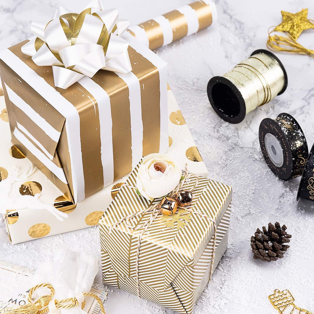 30 Inch Gold Wrapping Paper Roll - Jumbo Roll Gold Gift Wrapping Paper for Christmas, Birthday, Holiday, Wedding, Baby Shower - 3 Rolls - 30 inch x 120 inch Per Roll